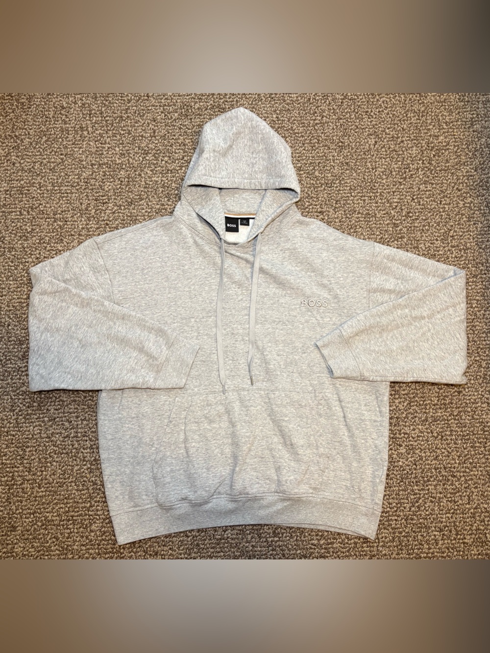 BOSS Men's Light Gray Zip-Up Hooded sweatshirt